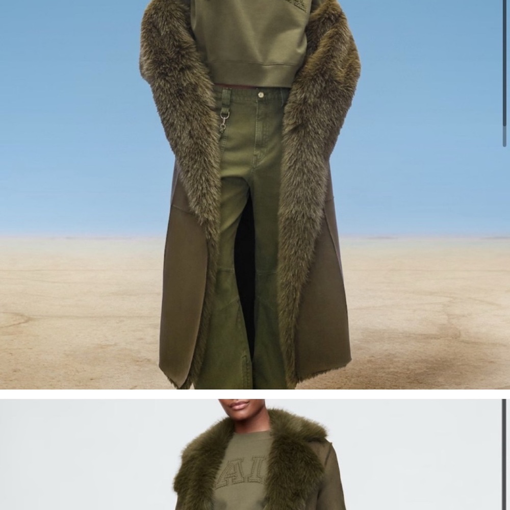 Olive Green Faux Fur Trimmed Coat